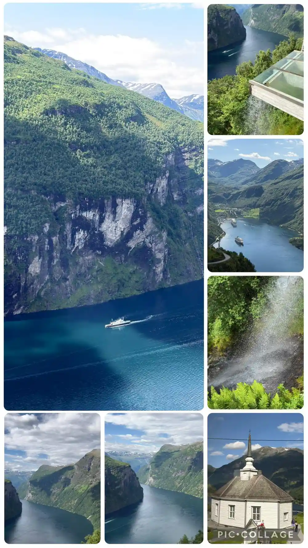 Steep fjord with deep blue water and forested cliffs